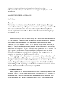 1 AN ARGUMENT FOR ANIMALISM Eric T. Olson abstract The view