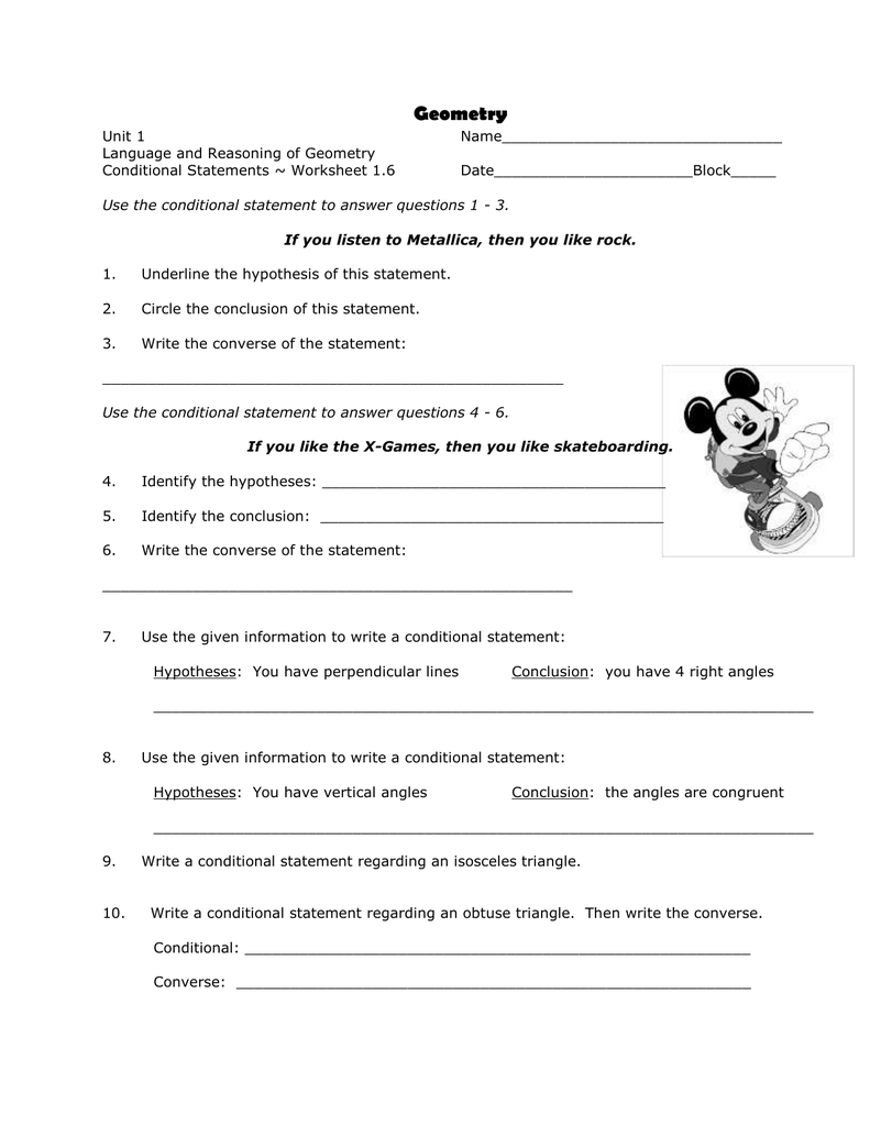 Conditional Statements Worksheet With Answers