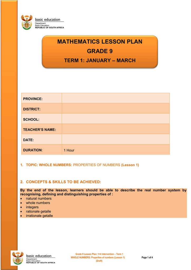 grade 9 whole numbers lesson