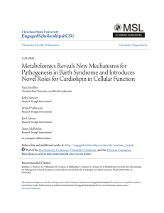 Metabolomics Reveals New Mechanisms for Pathogenesis in Barth