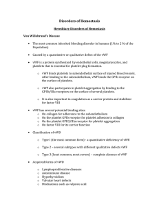 Disorders of Hemostasis Hereditary Disorders of Hemostasis Von