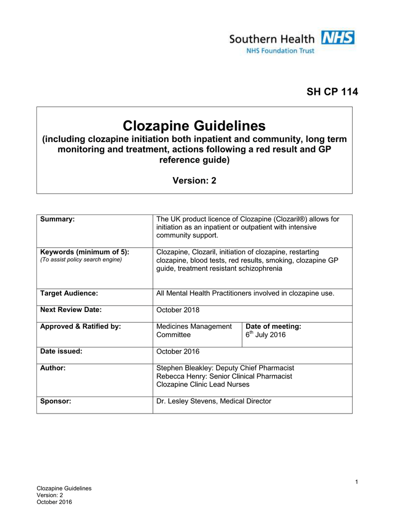 Clozapine Dosage And Titration Chart