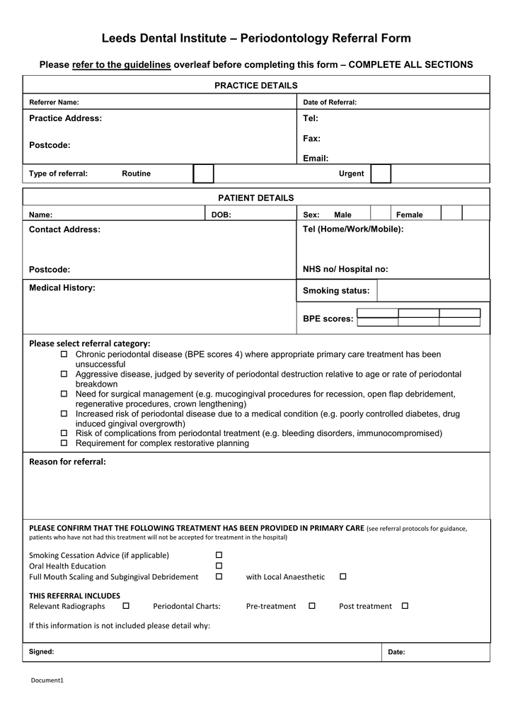 Downloadable Perio Chart