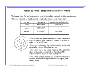 Period #2 Notes: Electronic Structure of Atoms