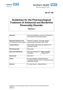 Guidelines for the Pharmacological Treatment of Antisocial and