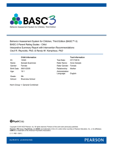 BASC-3 Rating Scales Report with Intervention Recommendations