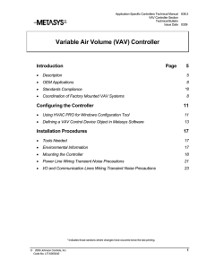 Variable Air Volume (VAV) Controller Technical Bulletin
