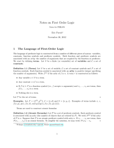 Notes on First Order Logic