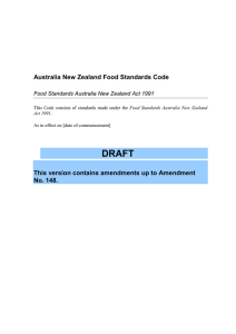 Australia New Zealand Food Standards Code This version contains