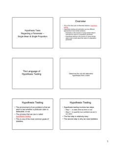 Overview Hypothesis Testing Hypothesis Testing