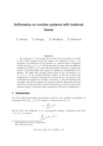 Arithmetics on number systems with irrational bases