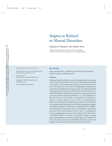 Stigma as Related to Mental Disorders