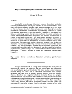 Psychotherapy Integration via Theoretical Unification Warren W. Tryon