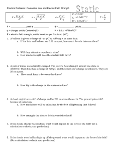 Practice Problems: Coulomb`s Law and Electric Field Strength