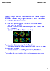 Proteins Large, complex polymer consists of carbon, oxygen