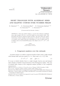 RIGHT TRIANGLES WITH ALGEBRAIC SIDES AND ELLIPTIC