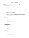 Honors Algebra 2 – Solving Quadratic Equations Practice Test
