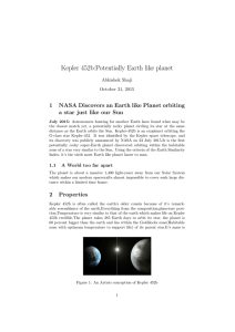 Kepler 452b:Potentially Earth like planet