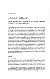 A Rebirth for the Pharaoh* Reflections on the Classification of the