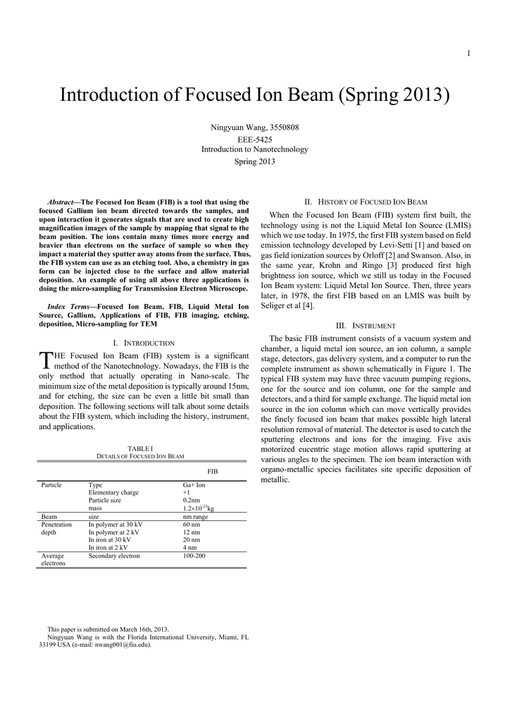 Introduction of Focused Ion Beam - Florida International University