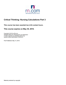 Critical Thinking: Nursing Calculations Part 3