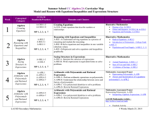 Summer School CC Algebra 2A Curricular Map Model and Reason