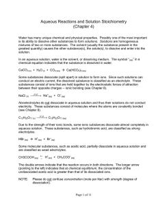 Aqueous Reactions and Solution Stoichiometry (Chapter 4)