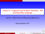 Lecture 9 - Programming the Basic Computer : ISA and Assembly
