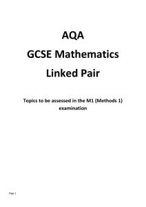 AQA GCSE Mathematics Linked Pair Topics to be assessed in the