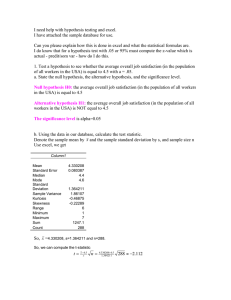 I need help with hypothesis testing and excel