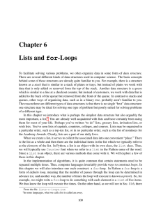 Chapter 6 Lists and for-Loops