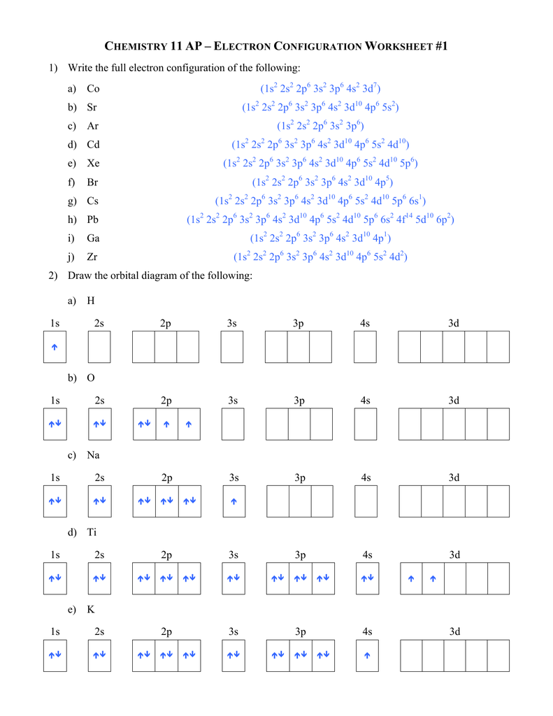 Electron Configuration Practice Worksheet Answers