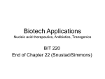 Biotech Applications Transgenics, Nucleic acid therpeutics, Antibiotics