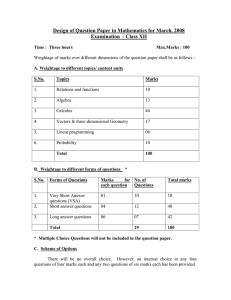 Design of Question Paper in Mathematics for March, 2008