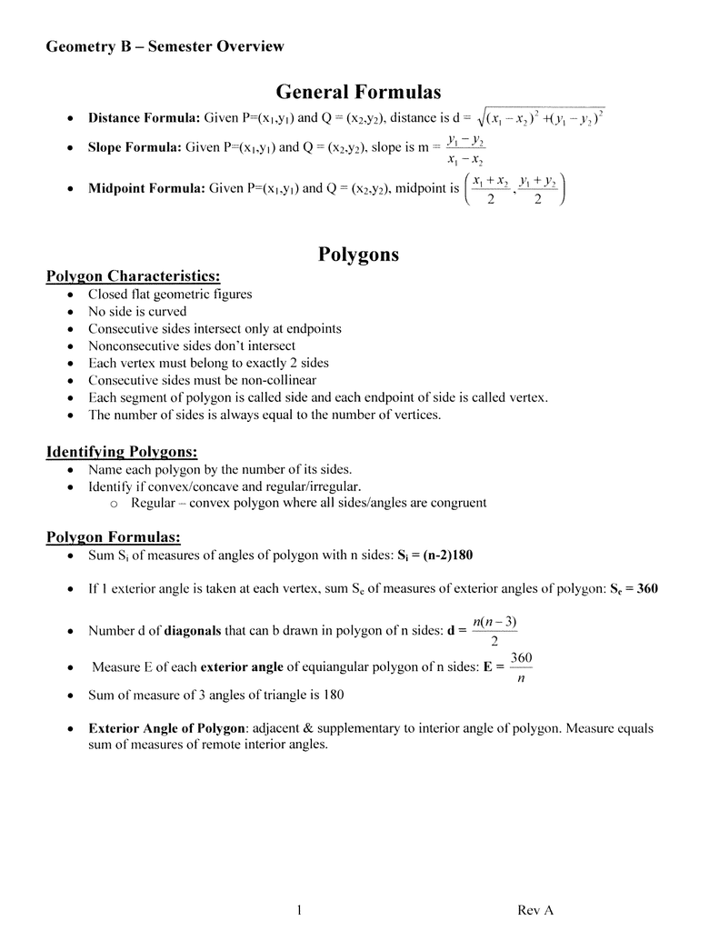 General Formulas Polygons