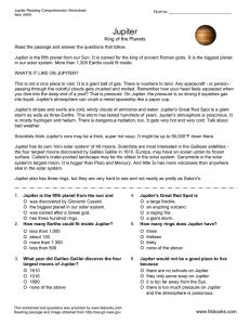 Jupiter Reading Comprehension Worksheet