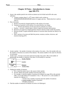 Chapter 10 Notes – Introduction to Atoms (pgs 260-272)