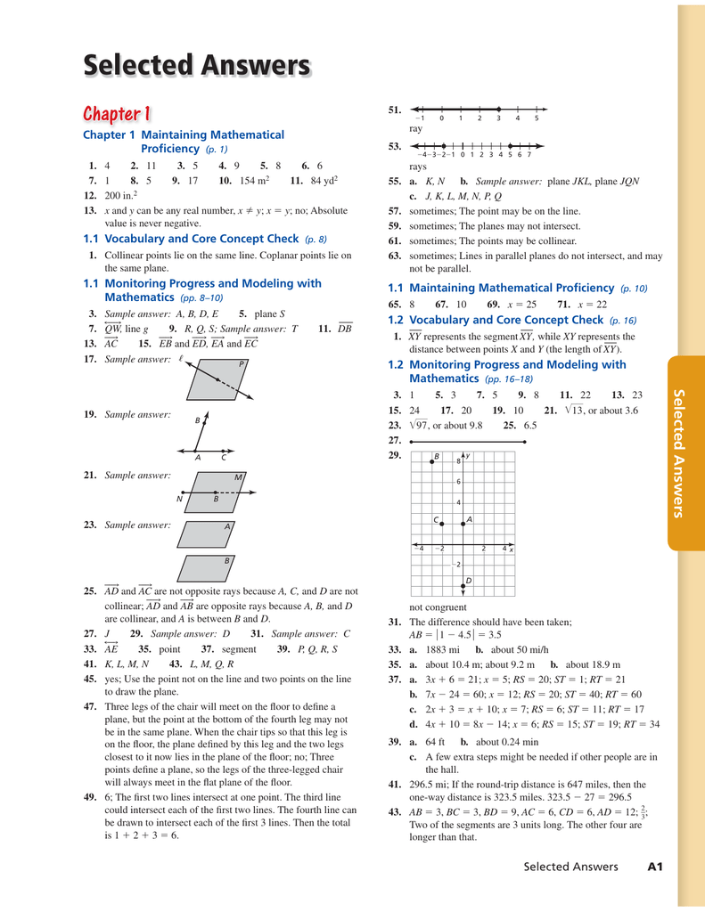 Selected Answers Big Ideas Learning