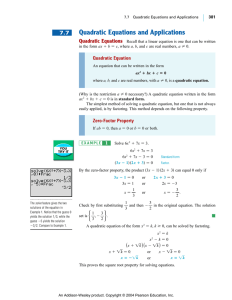 7.7 Quadratic Equations and Applications