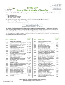 S700B-SHP Dental Plan Schedule of Benefits