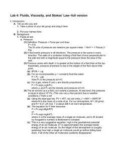 Lab #4: Fluids, Viscosity and Stokes` Law (Word format)