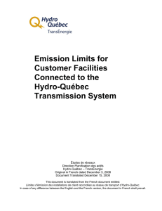 Emission Limits for Customer Facilities Connected - Hydro