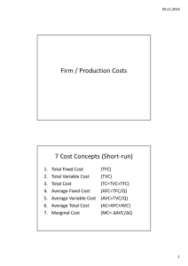 Firm / Production Costs 7 Cost Concepts (Short-run)