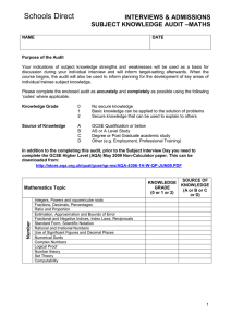 School Direct Maths Subject Knowledge Audit