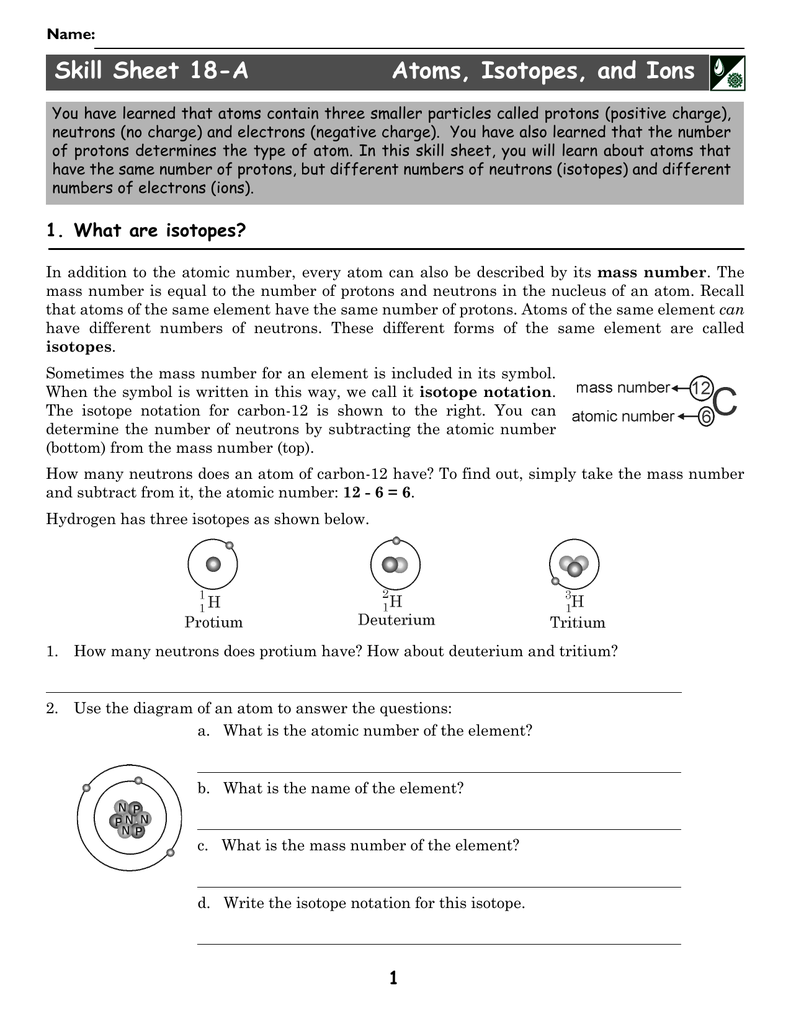 Worksheet atoms isotopes and ions