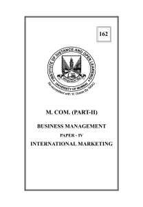 MANAGEMENT- (Paper- IV) INTERNATIONAL MARKETING