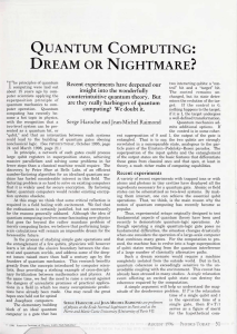“Quantum Computing: Dream or Nightmare”, Physics Today, 49, 51