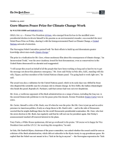 Gore Shares Peace Prize for Climate Change Work