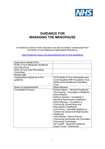 Menopause Guideline - North Of Tyne Area Prescribing Committee