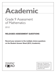 Grade 9 Asse​ssment Booklet